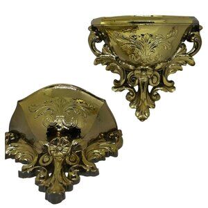 VTG 70s HOMCO Gold Wall Pocket Planter Mid Century French Regency Plastic Decor